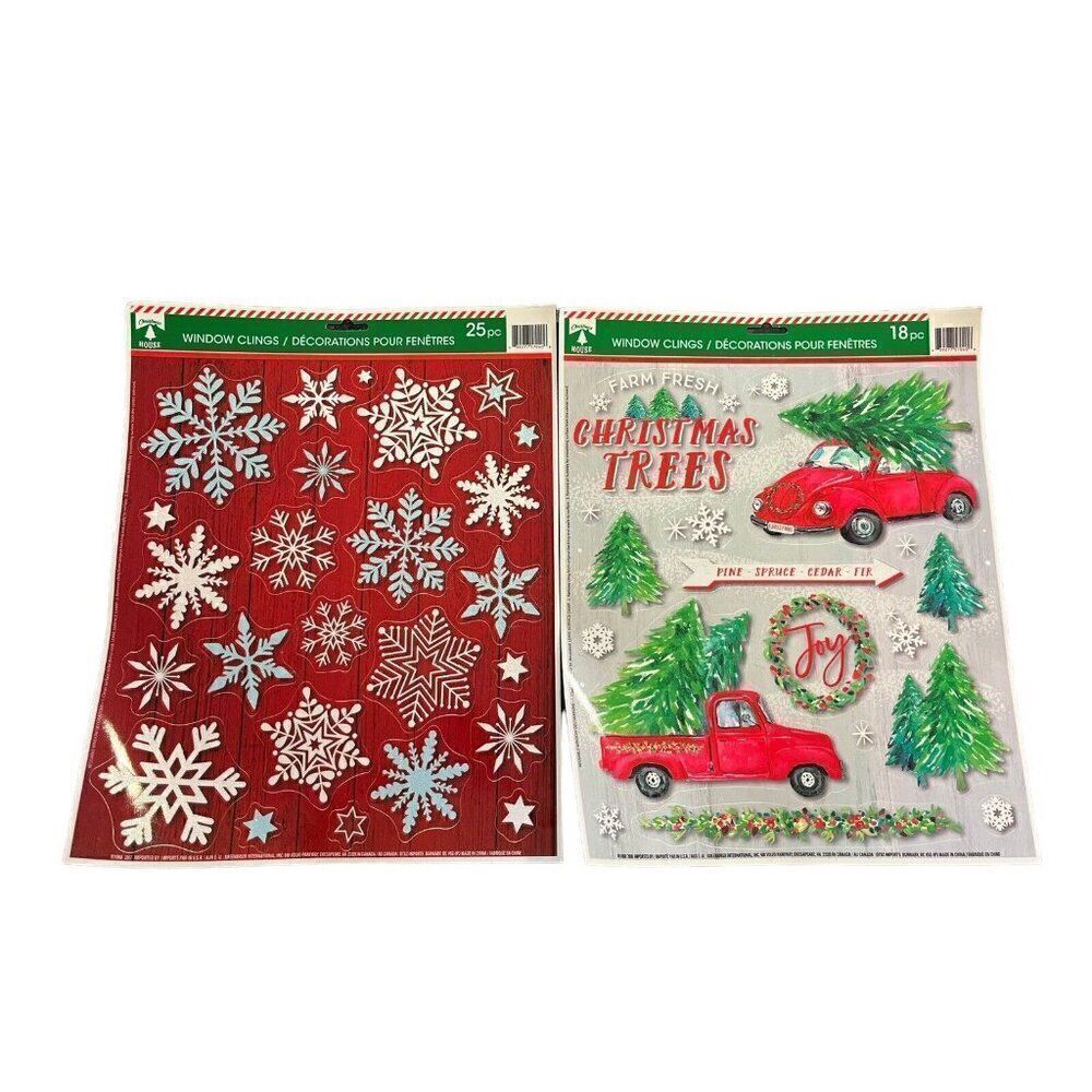 Christmas House Window Clings Piece Car Truck Trees Farm Fresh Snowflakes Lot